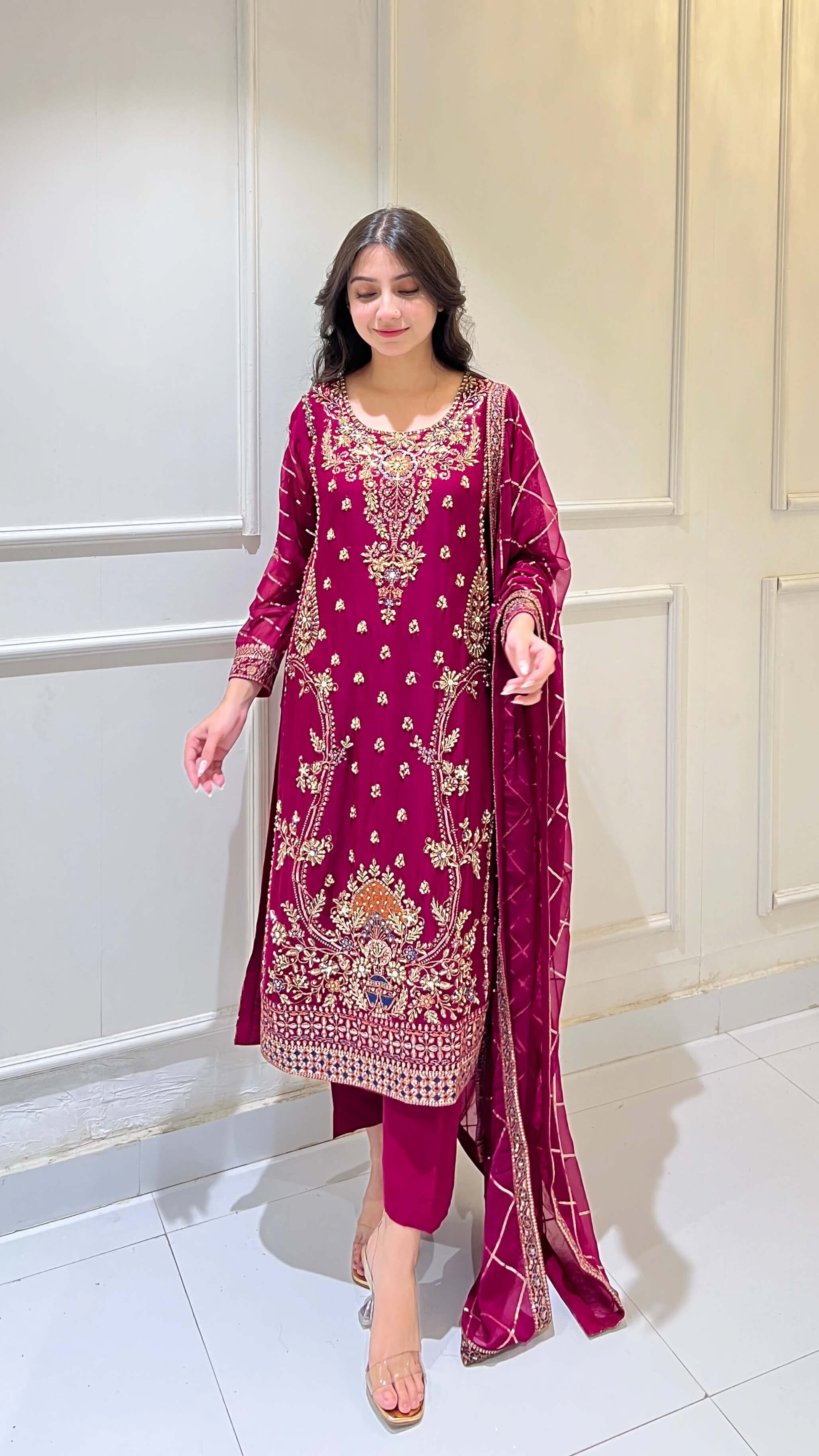 Flowy premium chiffon fabric of shalwar kameez – elegant ethnic wear