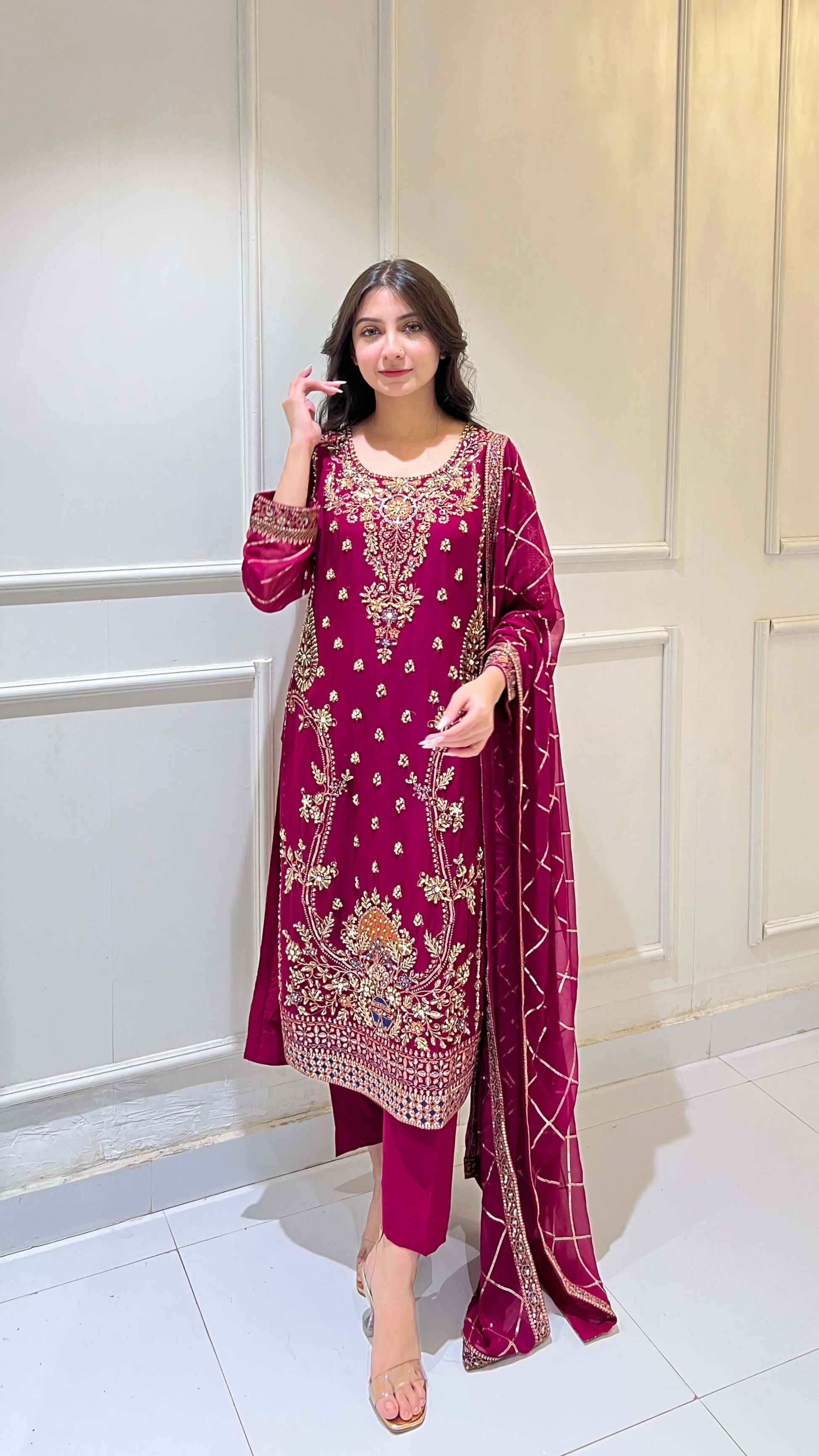 Embroidered shalwar kameez with matching dupatta – modest and stylish