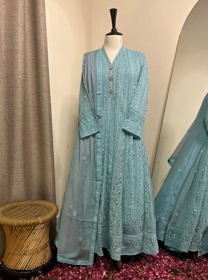 Embroidered Maxi Dress in Pakistani Style