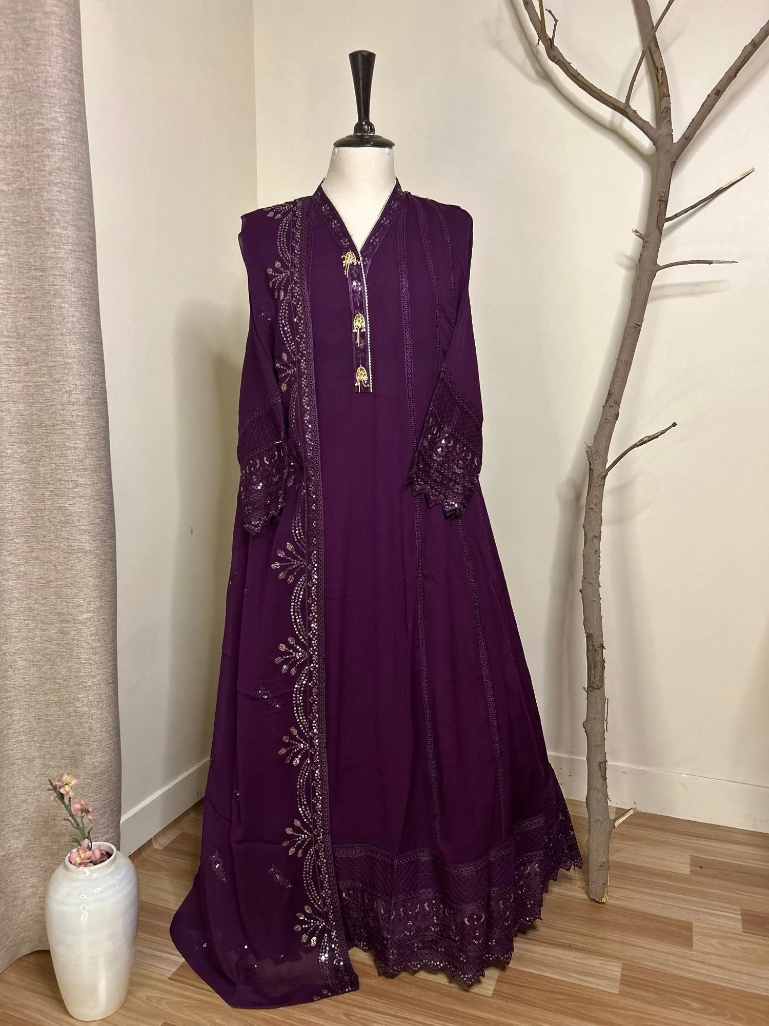 Long Purple Chiffon Maxi Dress Complete Look| Zarveil