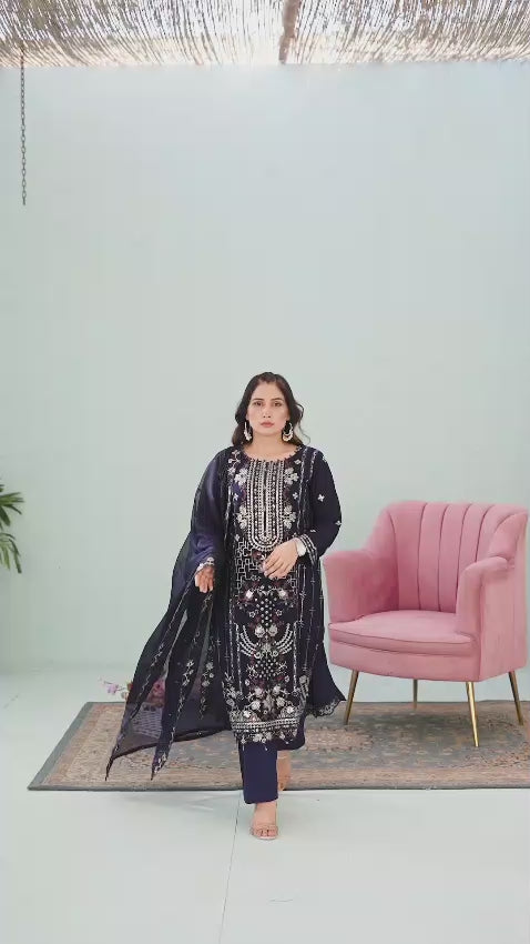 Navy Blue Chiffon Shalwar Kameez Video