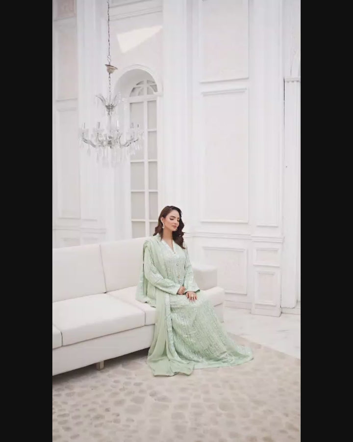 Mint Green Chiffon Anarkali Gown Side Video